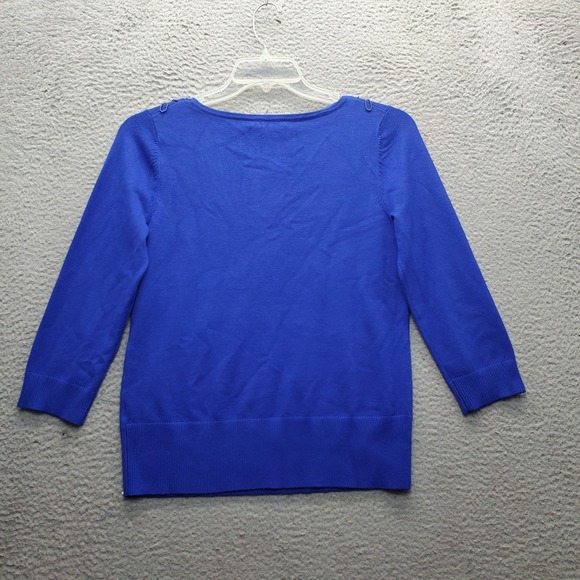 Cable & Gauge Sweater Womens Medium Royal Blue Jewel Beaded Knitted Slim Fit - Picture 2 of 8